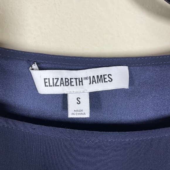 Elizabeth & James Long Wide Sleeve 100% Silk Navy Tunic Blouse Small - Picture 2 of 4